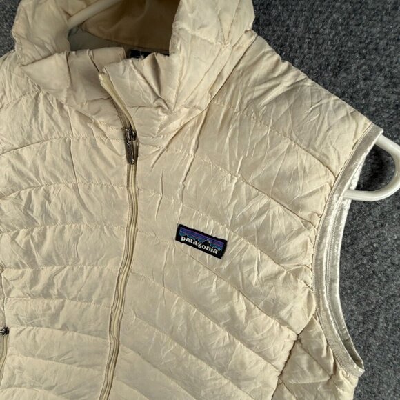 Patagonia Women Down Vest Sleeveless Ivory Full Zip Pockets Small Adjustable - Picture 2 of 16